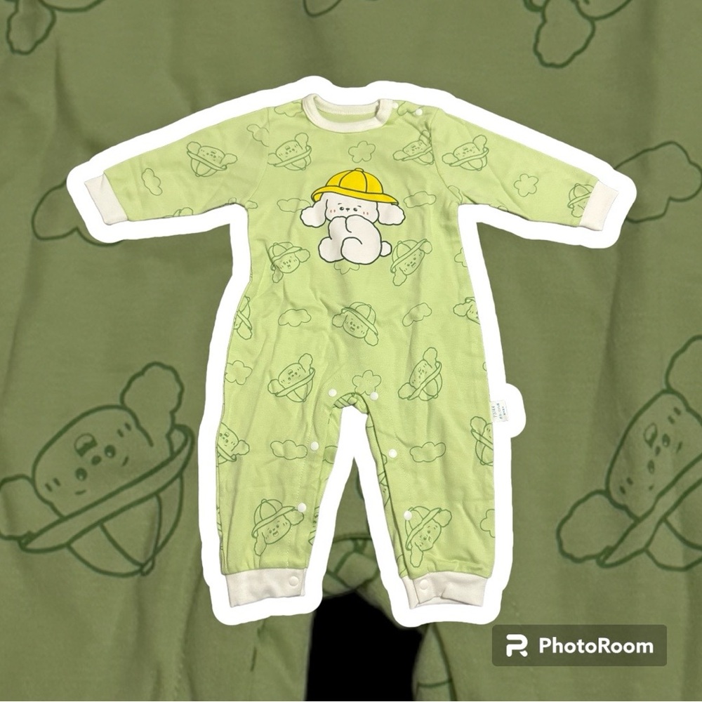 Green and White Bodysuit with Cartoon Design